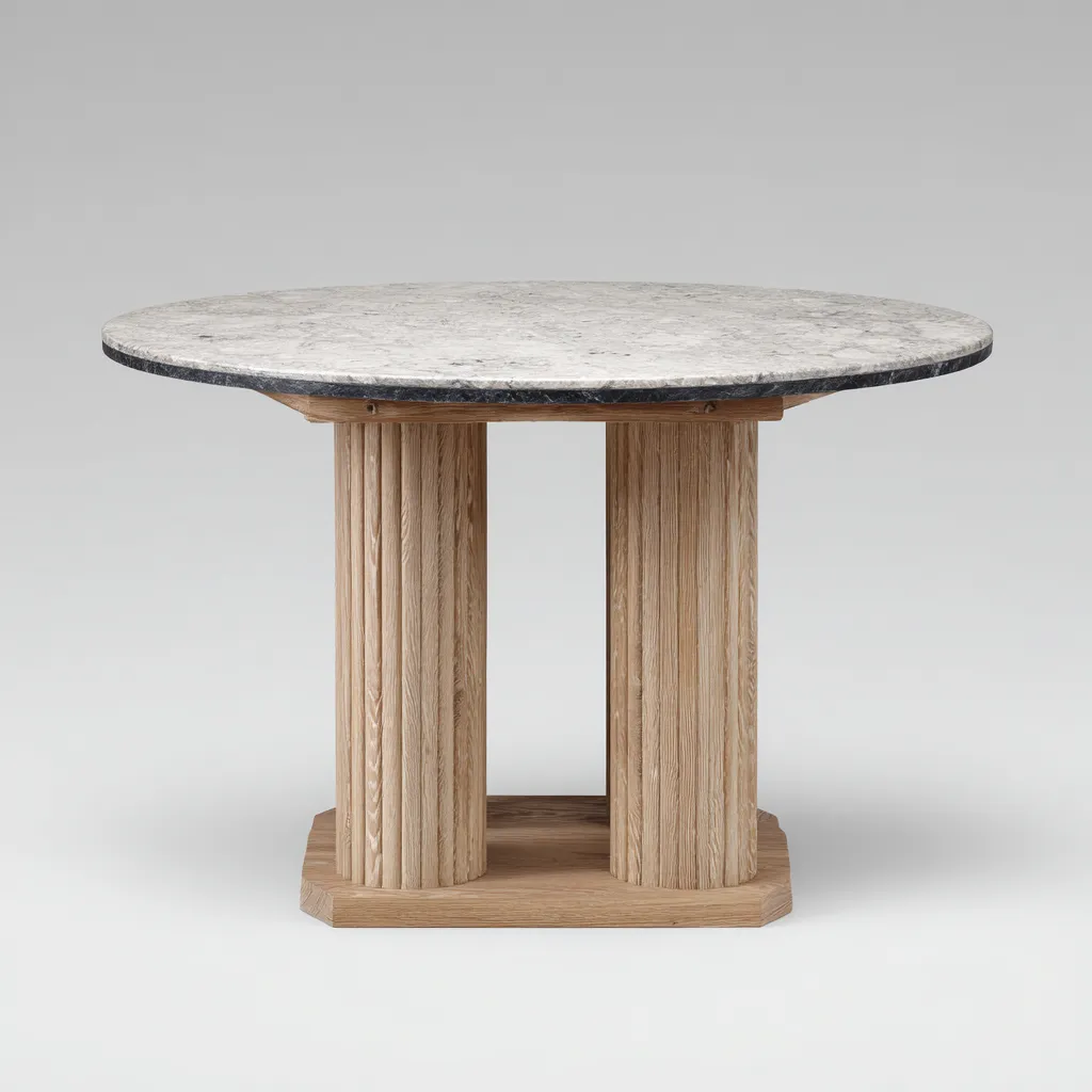 Tavolo da pranzo - legno massello+marble - 150x150x76 cm - legno naturale-bianco - uso interno - design moderno-Livingvo