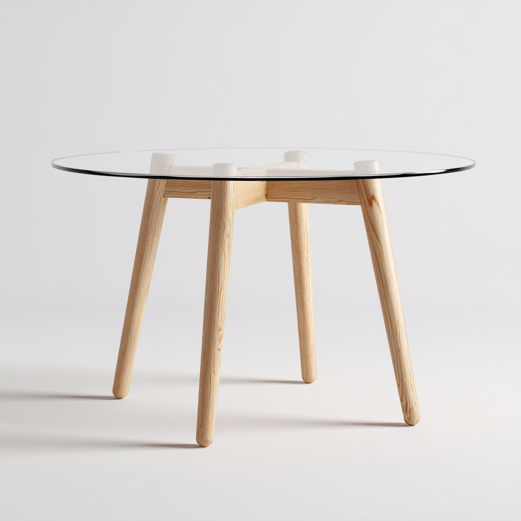 Tavolo da pranzo - piano in vetro rotondo - 125x125 cm - trasparente-legno chiaro - stile moderno-Livingvo