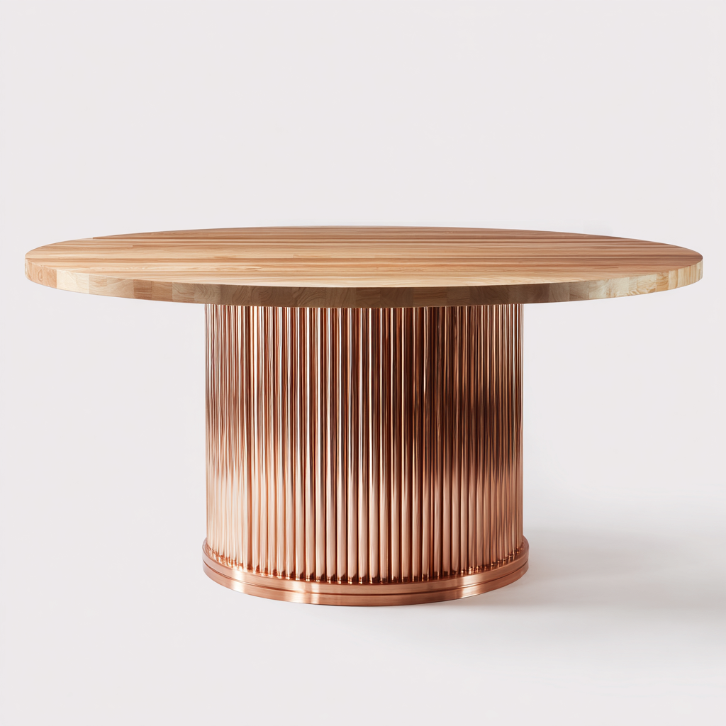 Tavolo da pranzo - legno-metallo - 160x160x75 cm - legno naturale-rame - uso interno - design moderno-Livingvo