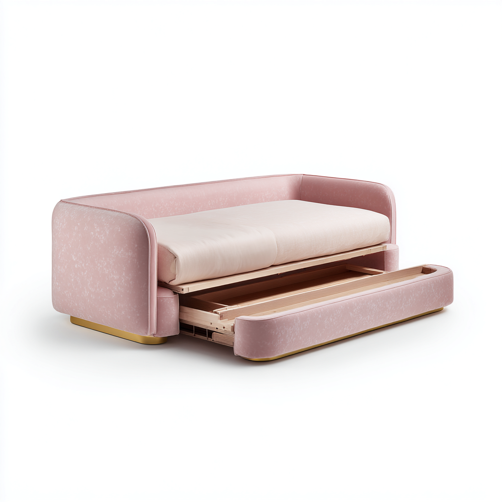 Divano letto-tessuto+legno-205x95x82 cm-rosa-Stile moderno-Livingvo