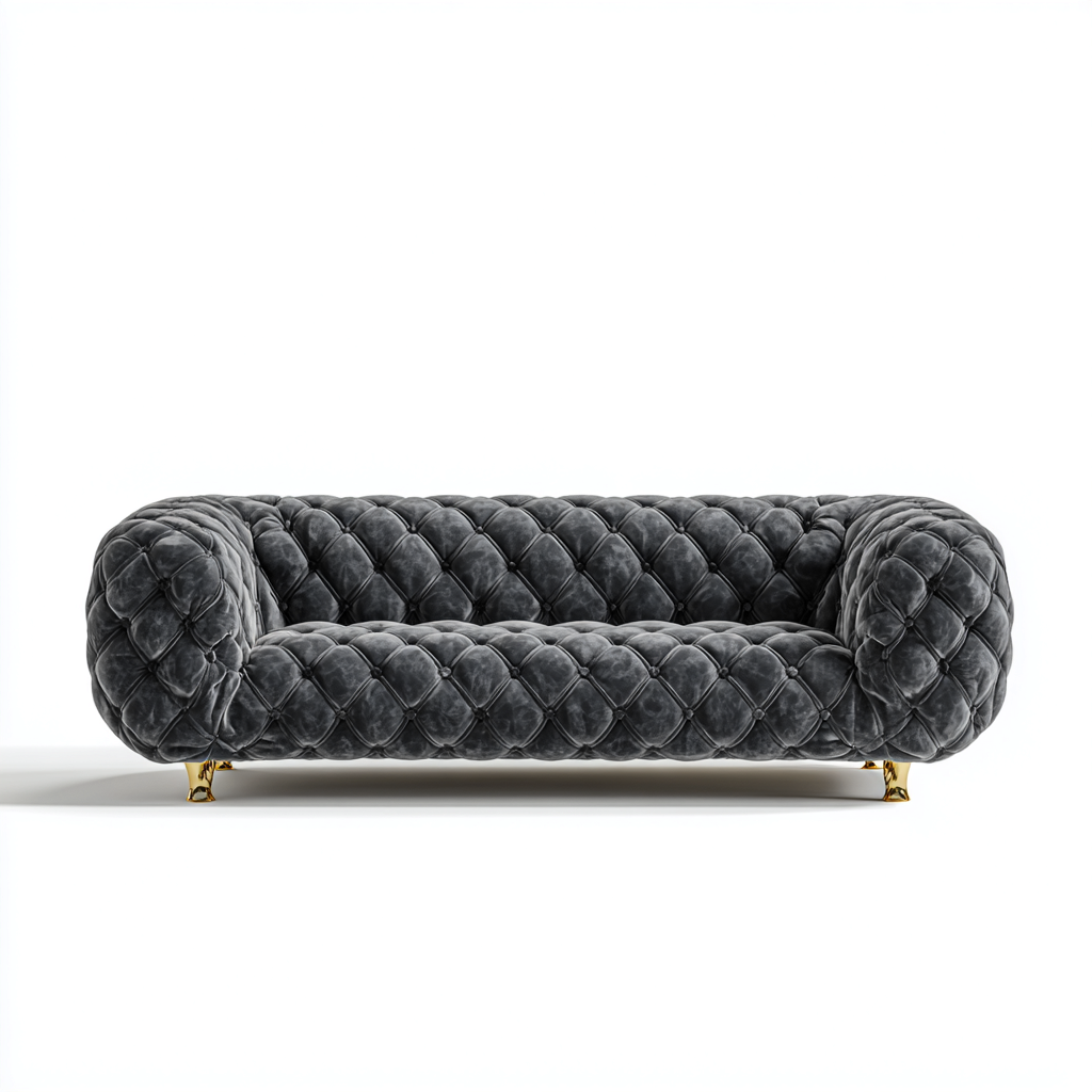 Divano lineare velluto 230x95x78 cm - grigio - adatto al soggiorno - design moderno-Livingvo