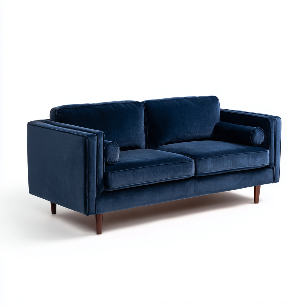 Divano lineare velluto 200x82x82 cm - blu scuro - adatto al soggiorno - design moderno-Livingvo