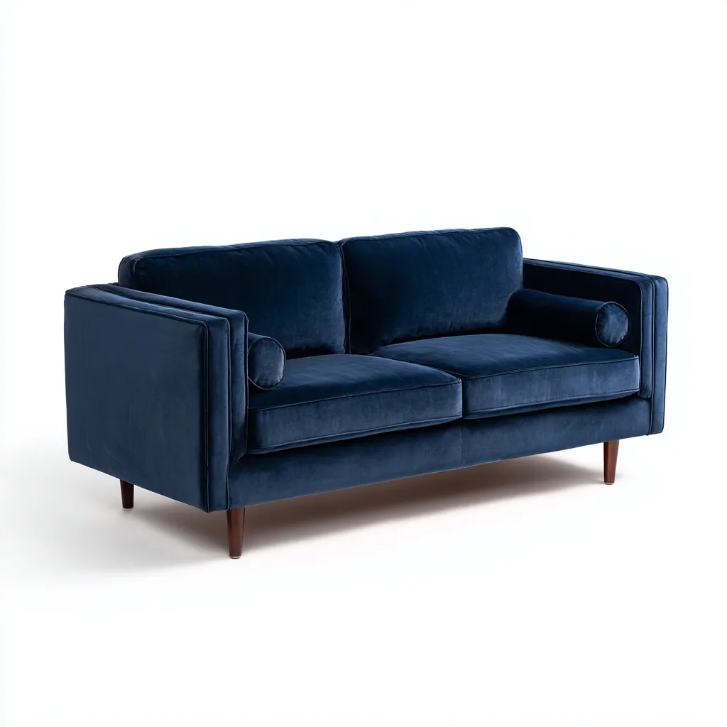 Divano lineare velluto 200x82x82 cm - blu scuro - adatto al soggiorno - design moderno-Livingvo
