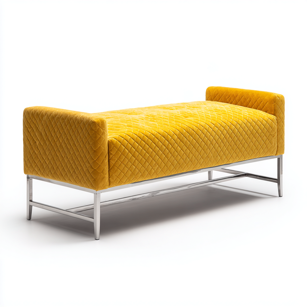 Panca per letto velluto 128x42x55 cm - giallo - adatta alla camera da letto - design moderno-Livingvo
