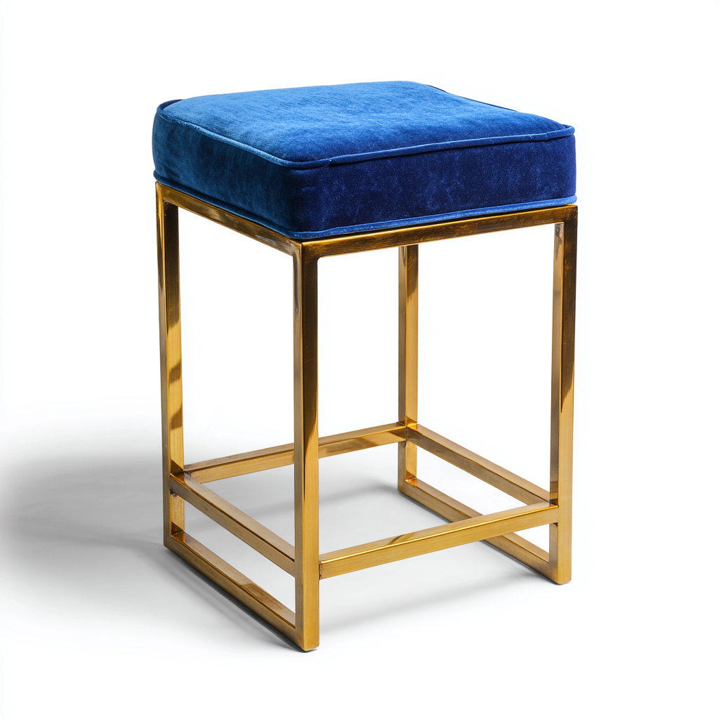 Sgabello da bar - struttura in metallo dorato e seduta in velluto - 40x40x75 cm - blu - design moderno-Livingvo