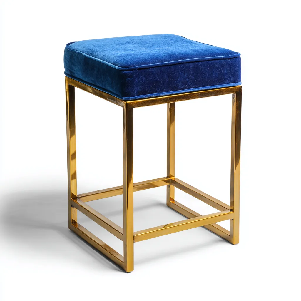 Sgabello da bar - struttura in metallo dorato e seduta in velluto - 40x40x75 cm - blu - design moderno-Livingvo