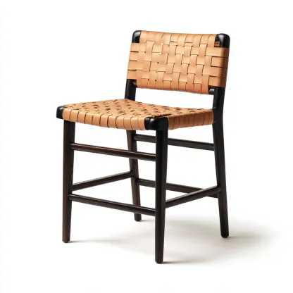 Sgabello da bar Pelle-Legno 44x49x98 cm - Marrone-Nero - Design artigianale-Livingvo