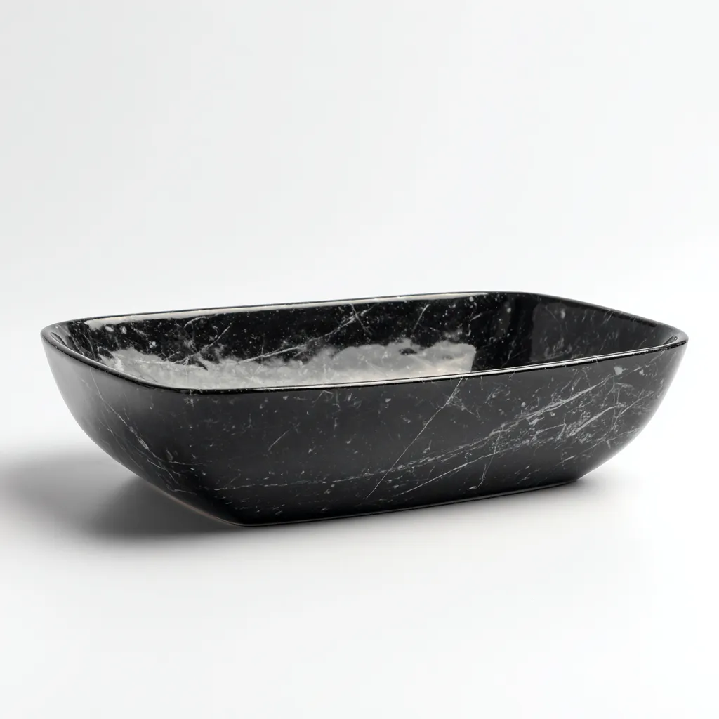 Lavabo marmo 60x35x12 cm nero - design moderno-Livingvo