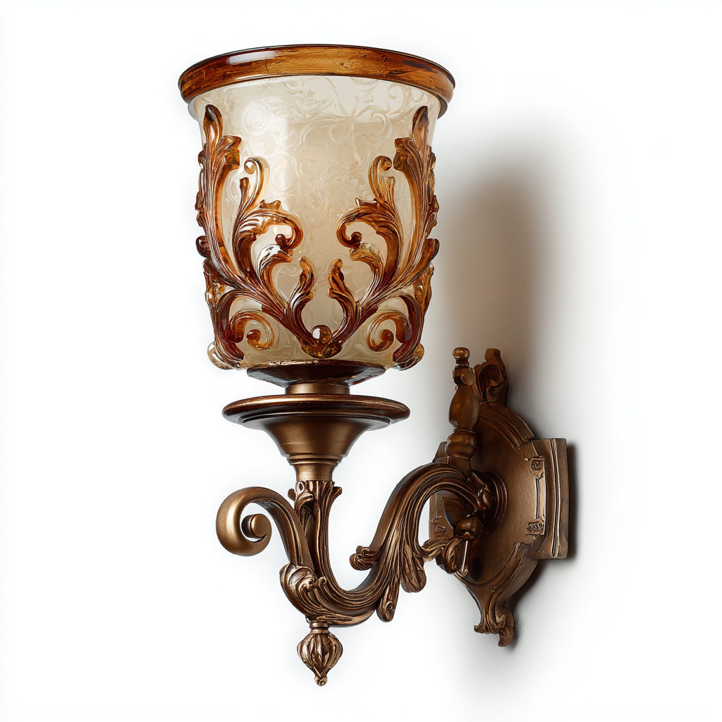 Applique metallo+vetro 20x18x42 cm - bronzo-ambra - stile classico-Livingvo