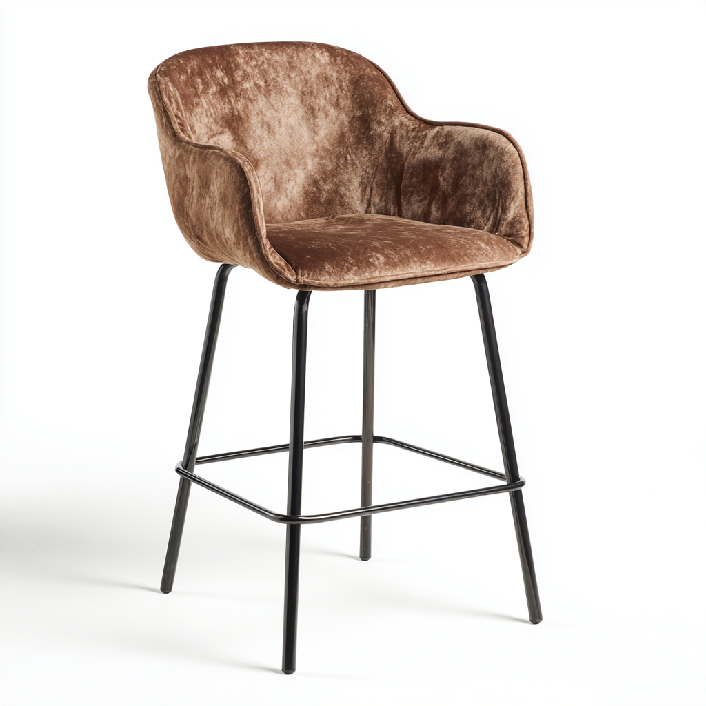 Sgabello da bar - struttura in metallo nero e seduta in velluto - 52x54x105 cm - marrone - design moderno-Livingvo