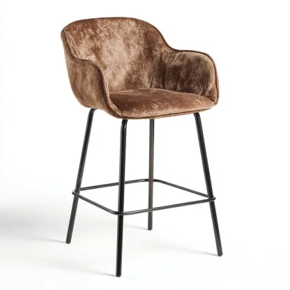 Sgabello da bar - struttura in metallo nero e seduta in velluto - 52x54x105 cm - marrone - design moderno-Livingvo