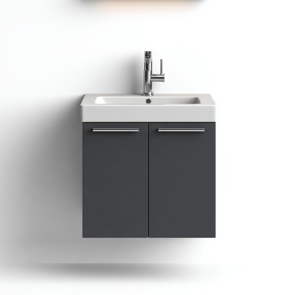 Mobile lavabo legno-metallo 55x40x50 cm - grigio-bianco - design moderno-Livingvo