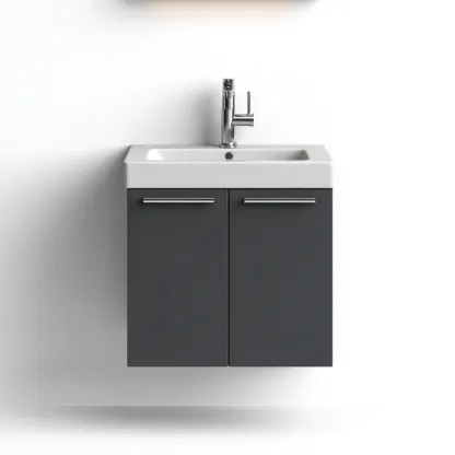 Mobile lavabo legno-metallo 55x40x50 cm - grigio-bianco - design moderno-Livingvo