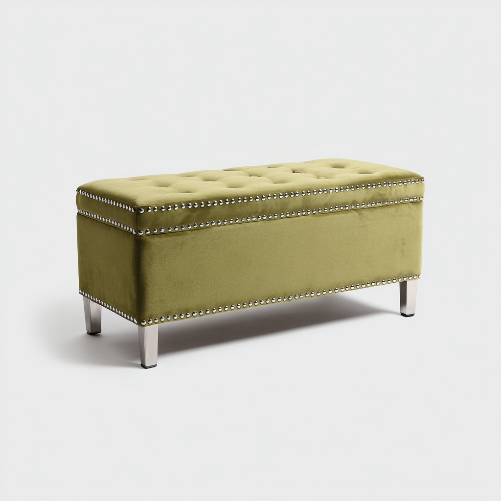 Panca per letto tessuto 100x40x48 cm - verde - adatta alla camera da letto - design classico-Livingvo