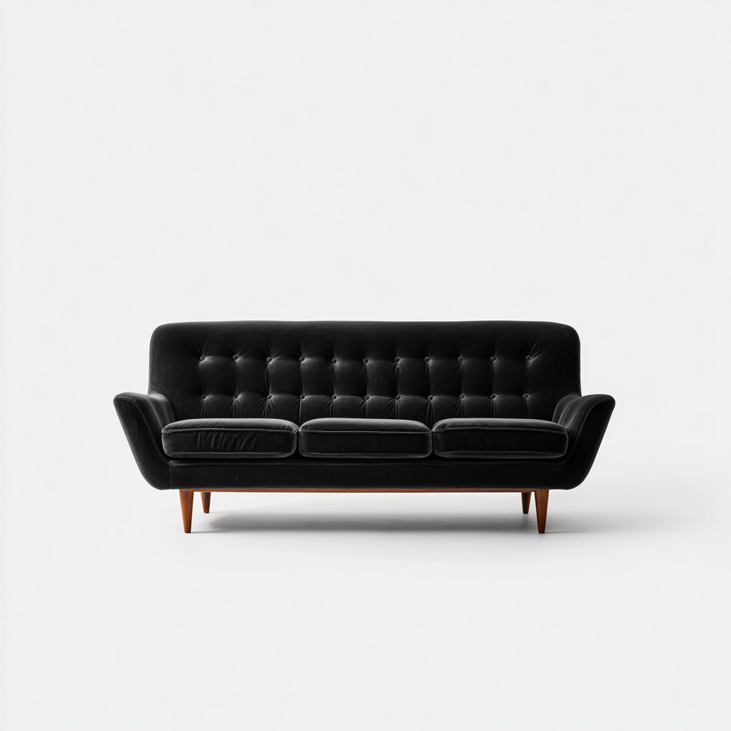 Divano lineare velluto 218x85x82 cm - nero - adatto al soggiorno - design mid-century-Livingvo