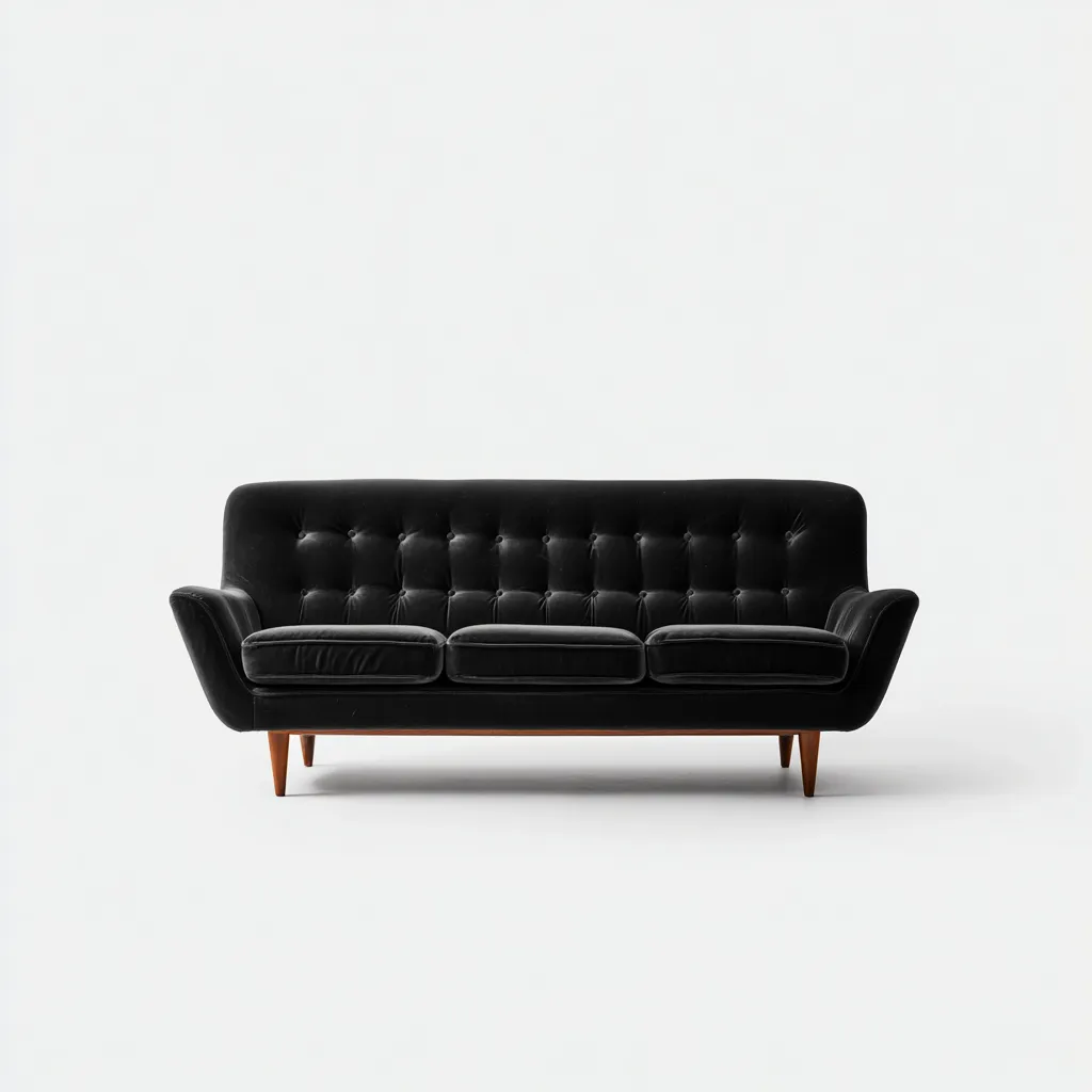 Divano lineare velluto 218x85x82 cm - nero - adatto al soggiorno - design mid-century-Livingvo
