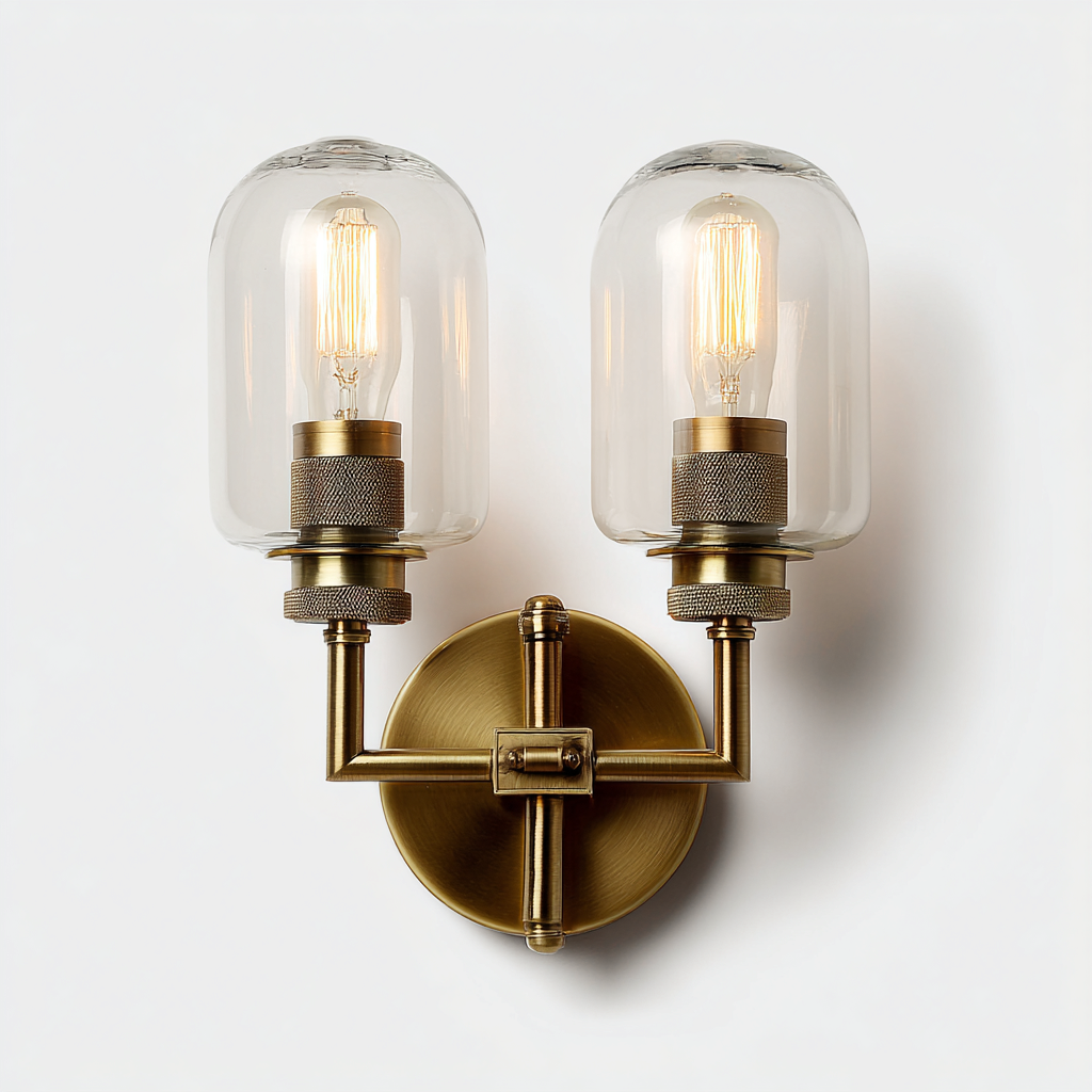 Applique vetro+metallo 28x18x30 cm - ottone-trasparente - stile vintage industriale-Livingvo