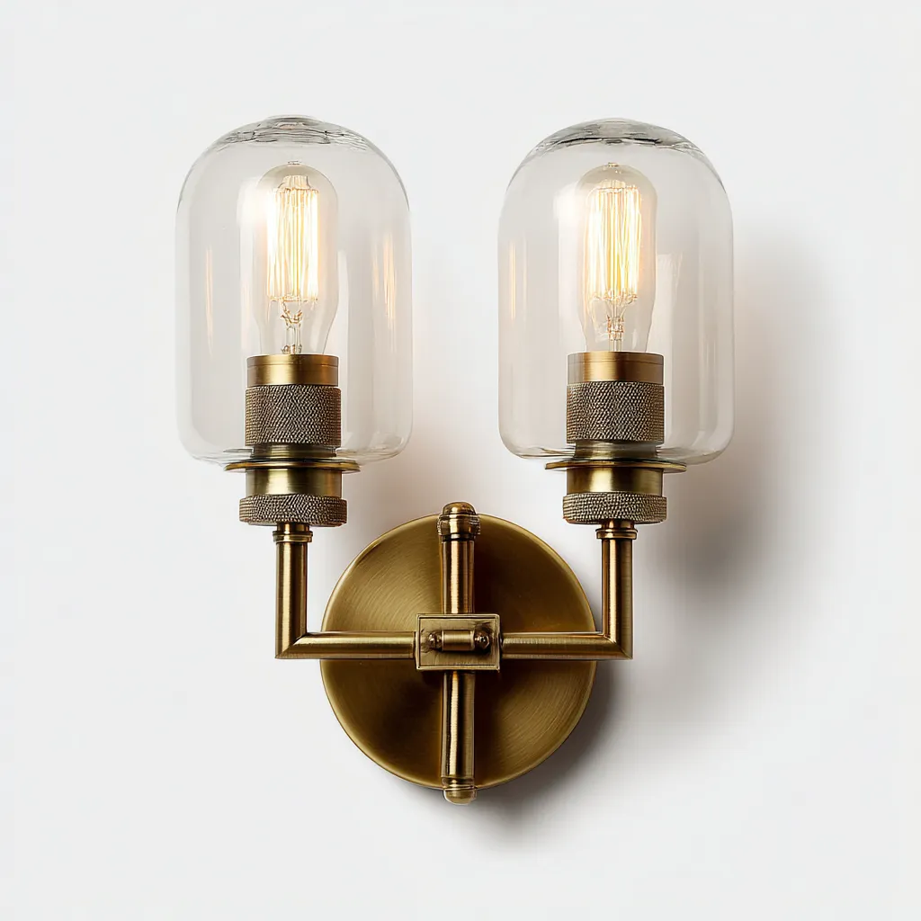 Applique vetro+metallo 28x18x30 cm - ottone-trasparente - stile vintage industriale-Livingvo