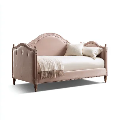 Divano letto-velluto+legno-215x105x120 cm-rosa-Stile classico-Livingvo