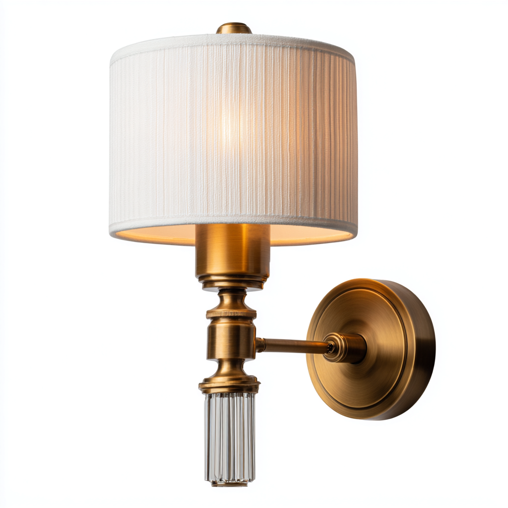 Applique metallo+tessuto 18x14x32 cm - ottoneantico-bianco - design classico-Livingvo