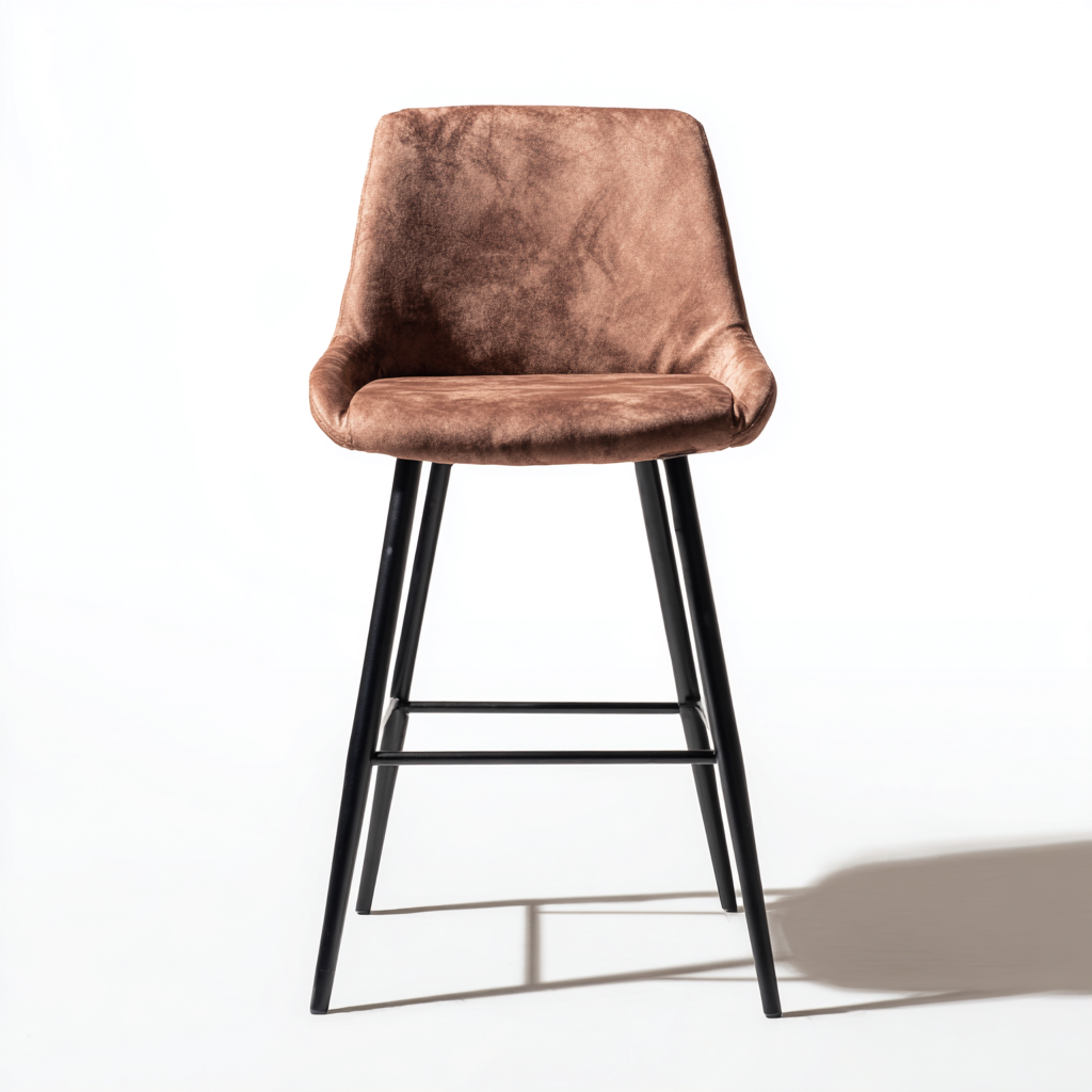Sgabello da bar - struttura in metallo nero e seduta in velluto - 50x52x102 cm - marrone - design moderno-Livingvo
