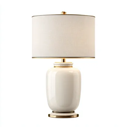 Lampada da tavolo TessutoCeramicaMetallo 26x18 cm - bianco-oro - design elegante-Livingvo
