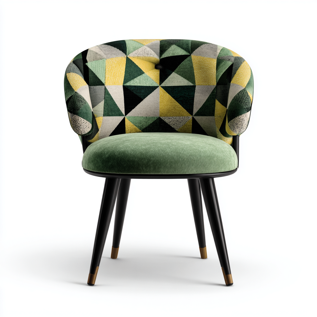 Sedia da pranzo - tessuto geometrico e velluto con gambe nere - 54x58x83 cm - verde-giallo-nero - uso interno - design moderno-Livingvo