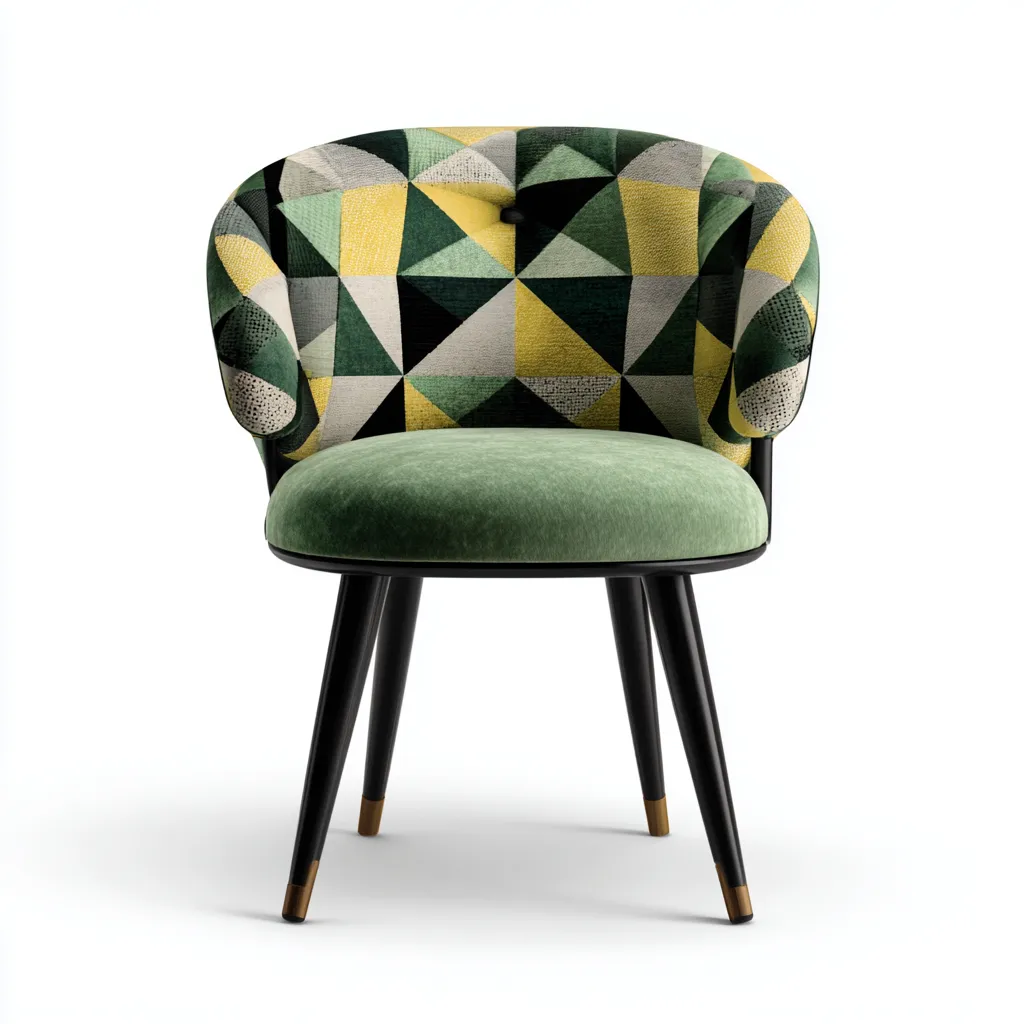 Sedia da pranzo - tessuto geometrico e velluto con gambe nere - 54x58x83 cm - verde-giallo-nero - uso interno - design moderno-Livingvo