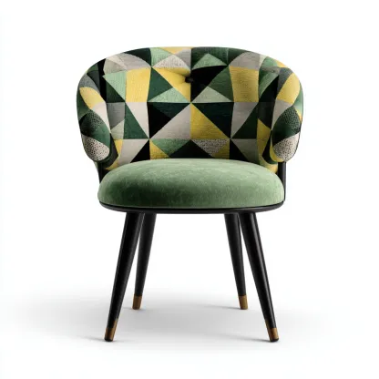 Sedia da pranzo - tessuto geometrico e velluto con gambe nere - 54x58x83 cm - verde-giallo-nero - uso interno - design moderno-Livingvo