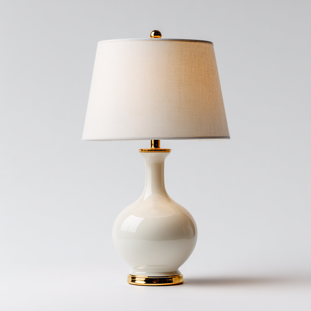 Lampada da tavolo TessutoCeramicaMetallo 24x16 cm - bianco-oro - design classico-Livingvo
