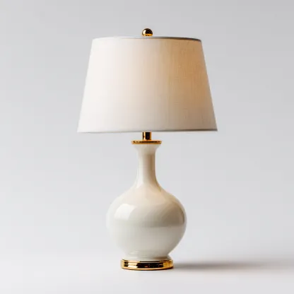 Lampada da tavolo TessutoCeramicaMetallo 24x16 cm - bianco-oro - design classico-Livingvo