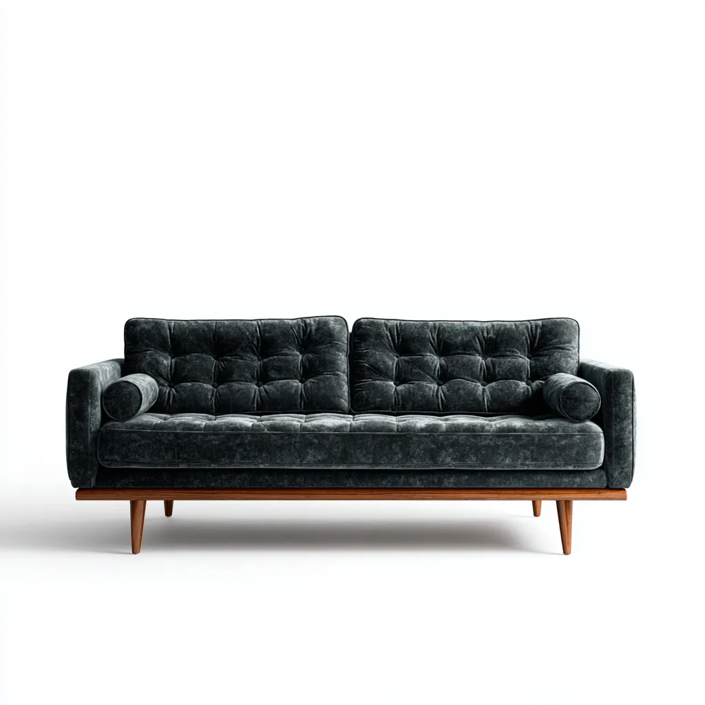 Divano lineare velluto 210x84x82 cm - grigio scuro - adatto al soggiorno - design mid-century-Livingvo