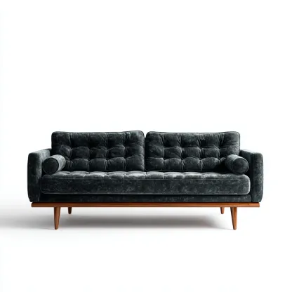 Divano lineare velluto 210x84x82 cm - grigio scuro - adatto al soggiorno - design mid-century-Livingvo