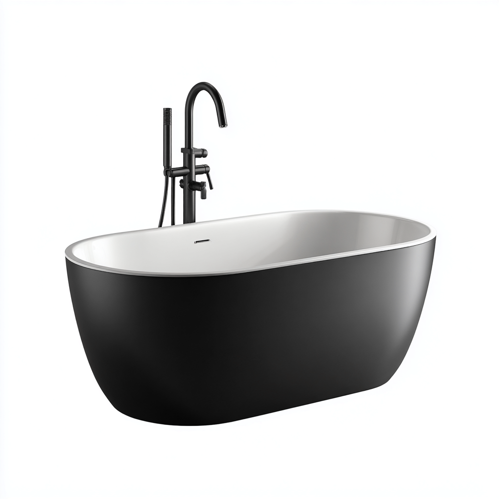 Vasca da bagno acrilico 170x80x58 cm nero-bianco - design moderno-Livingvo