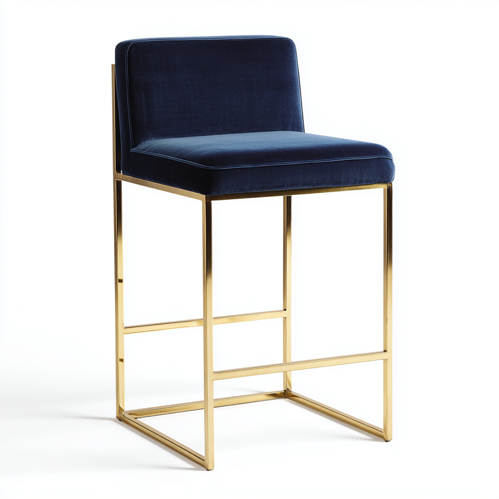 Sgabello da bar - struttura in metallo dorato e seduta in velluto - 49x51x98 cm - blu - design moderno-Livingvo