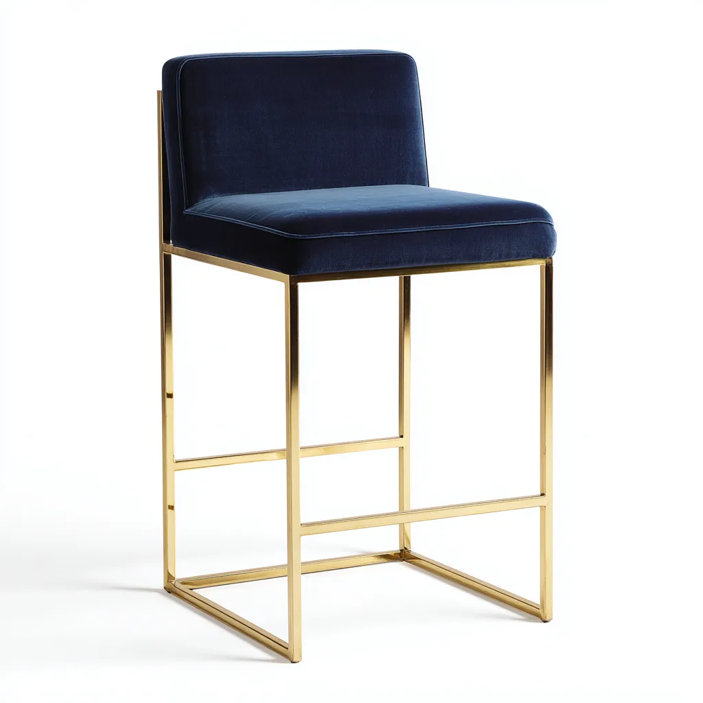 Sgabello da bar - struttura in metallo dorato e seduta in velluto - 49x51x98 cm - blu - design moderno-Livingvo