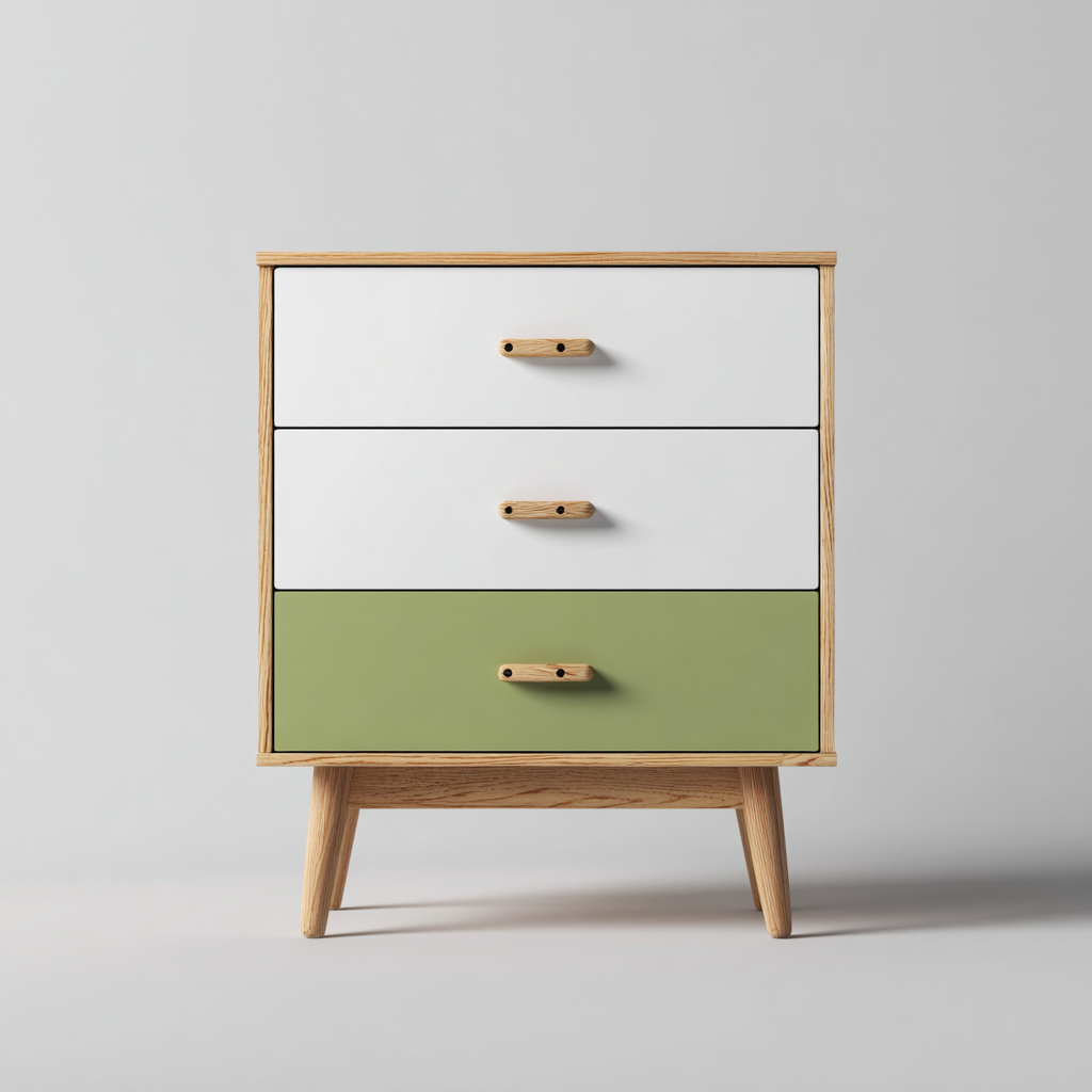 Cassettiera in legno - 75x38x82 cm - bianco-verde - stile nordico-Livingvo