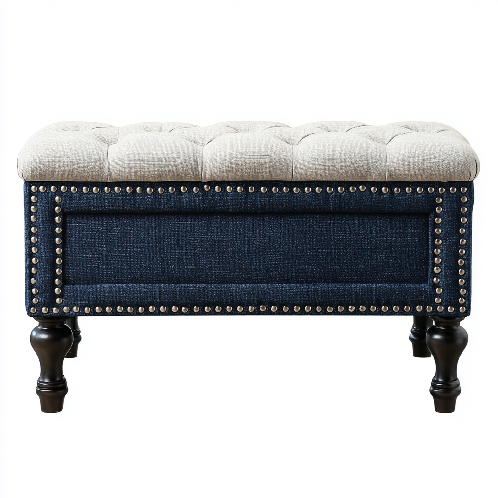 Panca per letto Tessuto 100x40x45 cm - Blu-Beige - Design classico-Livingvo