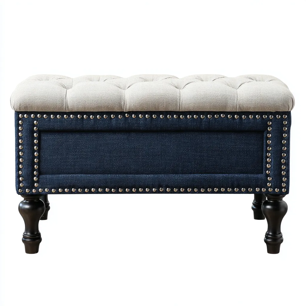 Panca per letto Tessuto 100x40x45 cm - Blu-Beige - Design classico-Livingvo