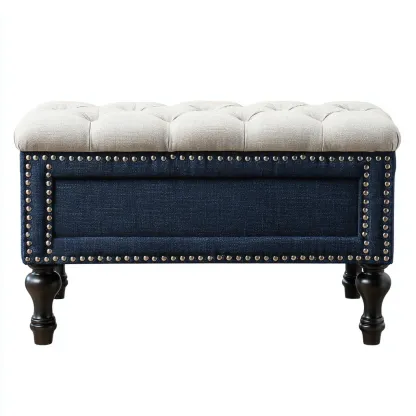 Panca per letto Tessuto 100x40x45 cm - Blu-Beige - Design classico-Livingvo