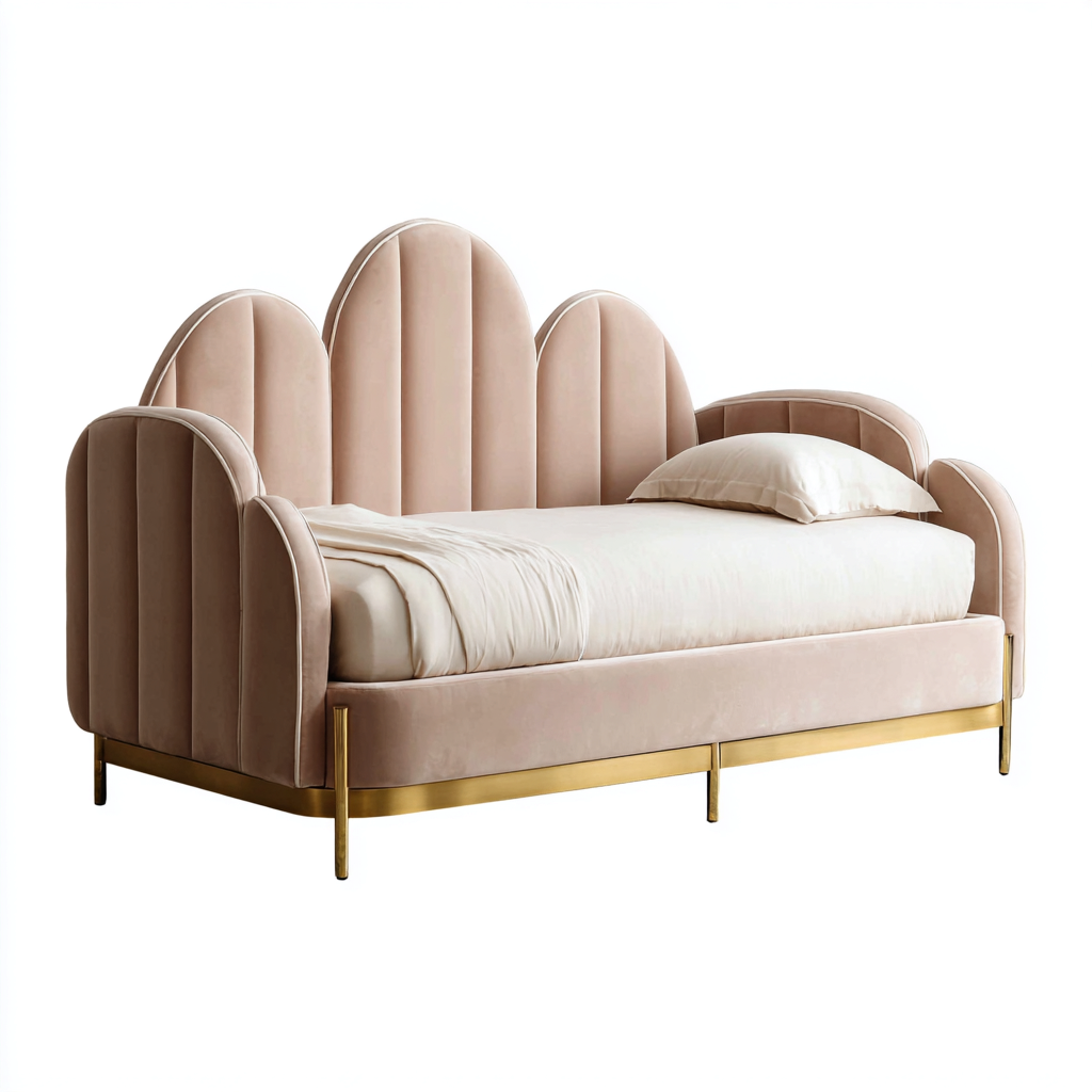 Divano letto-velluto+metallo-215x105x125 cm-rosa-Stile moderno-Livingvo