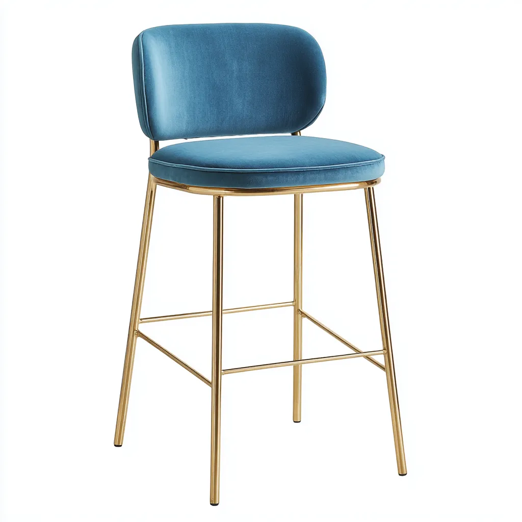 Sgabello da bar - struttura in metallo dorato e seduta in velluto - 46x50x98 cm - blu - design moderno-Livingvo