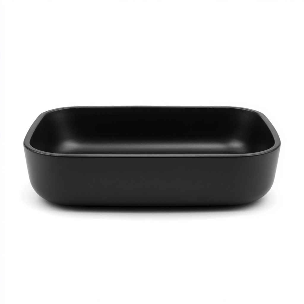 Lavabo da appoggio in ceramica 55x35 cm nero opaco per bagno - design moderno-Livingvo