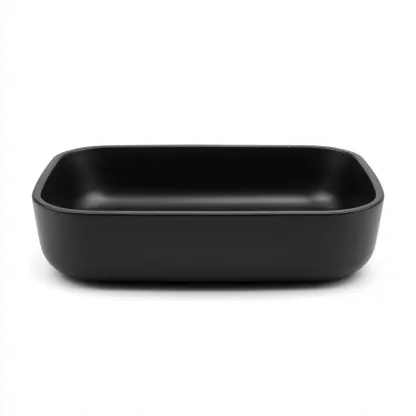 Lavabo da appoggio in ceramica 55x35 cm nero opaco per bagno - design moderno-Livingvo