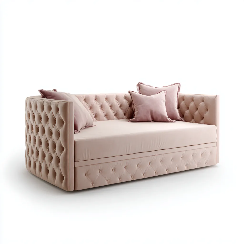 Divano letto-velluto+legno-215x105x95 cm-rosa-Stile classico-Livingvo