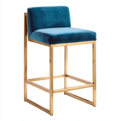 Sgabello da bar - struttura in metallo dorato e seduta in velluto - 50x52x102 cm - blu - design moderno-Livingvo