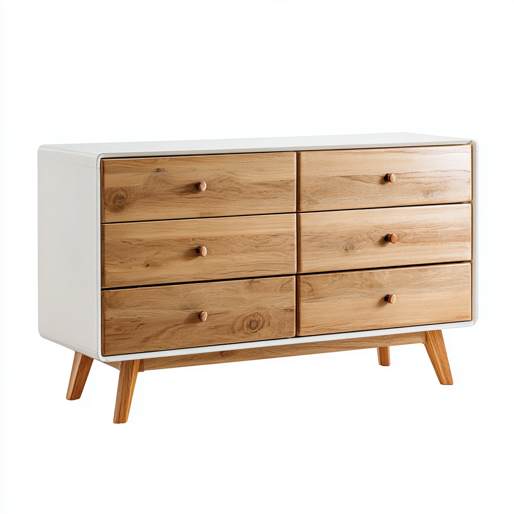 Cassettiera - struttura bianca e cassetti in rovere - 95x42 cm - bianco-rovere naturale - stile scandinavo-Livingvo