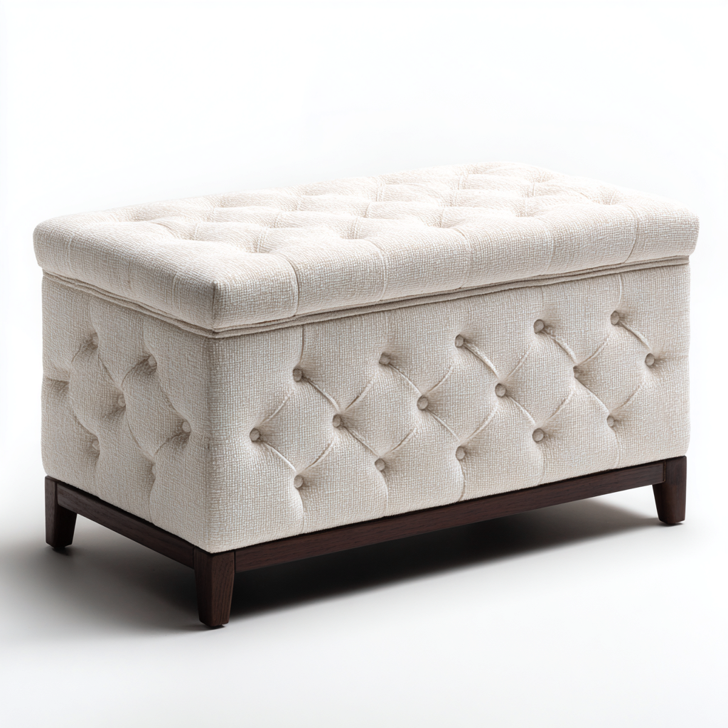 Panca per letto tessuto 100x45x48 cm - avorio - adatta alla camera da letto - design classico-Livingvo