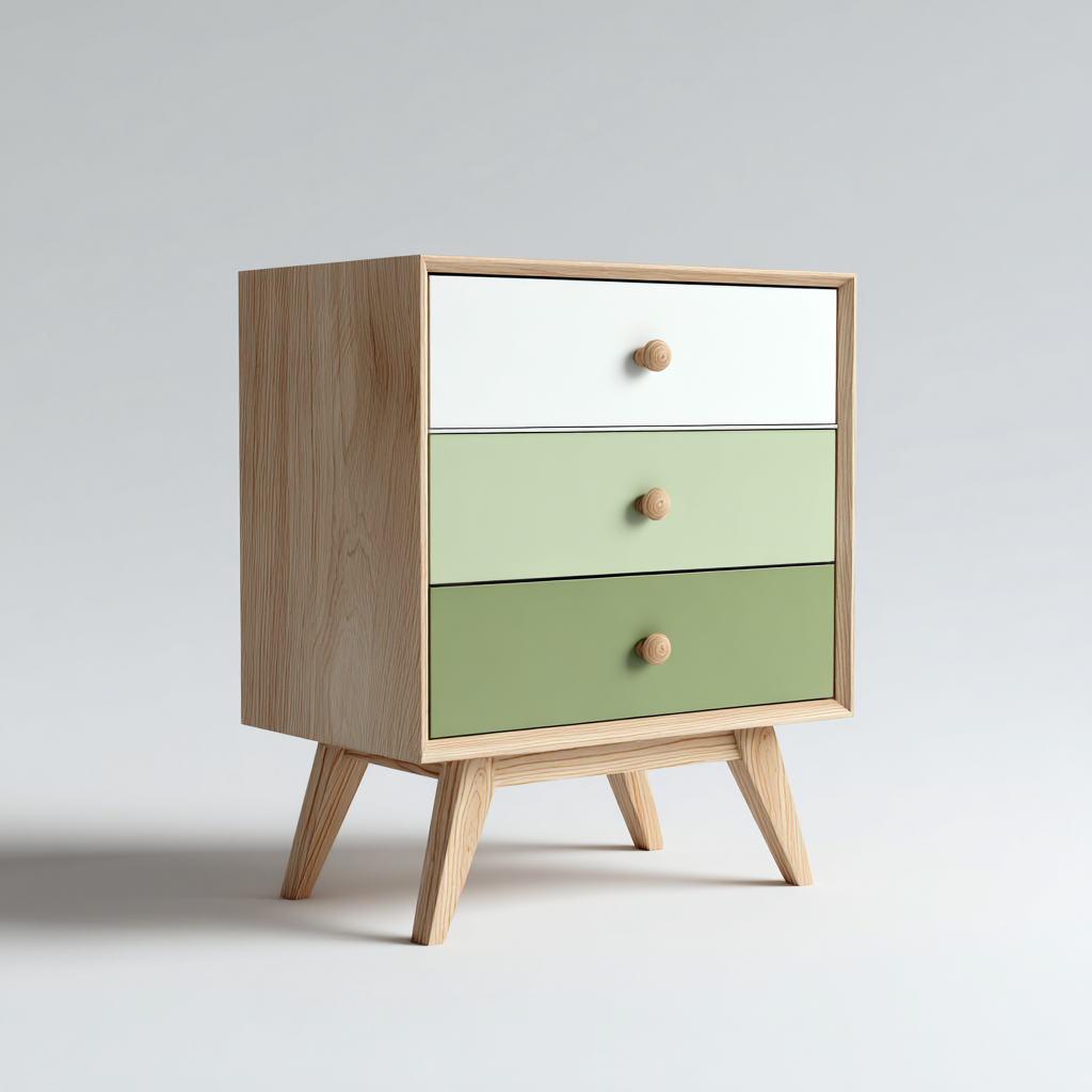 Cassettiera in legno - 68x36x80 cm - bianco-verde chiaro-verde - stile nordico-Livingvo