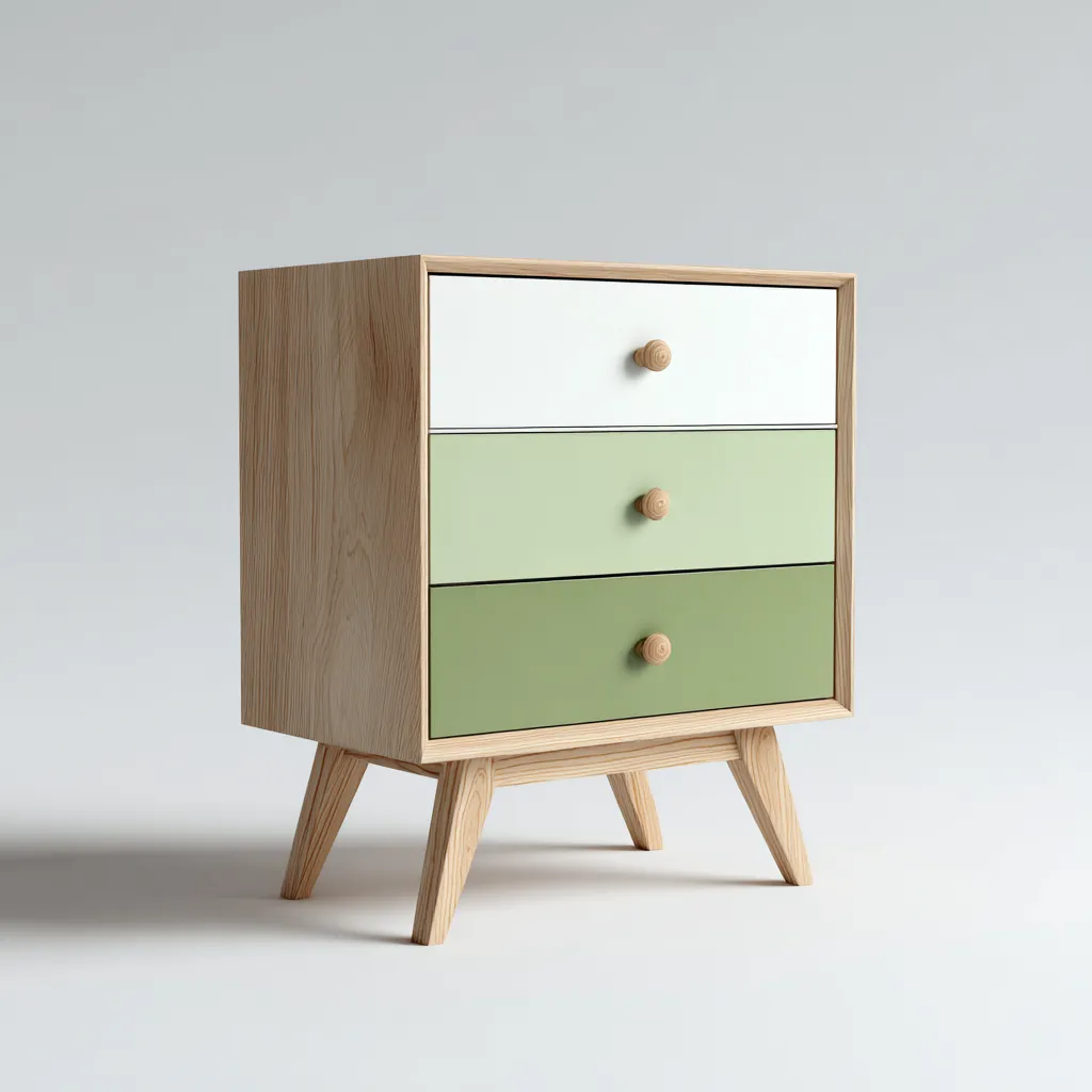 Cassettiera in legno - 68x36x80 cm - bianco-verde chiaro-verde - stile nordico-Livingvo